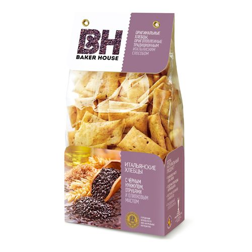 Хлебцы итальянские Baker House, с черным кунжутом и отрубями, 250 гр / Здоровое питание