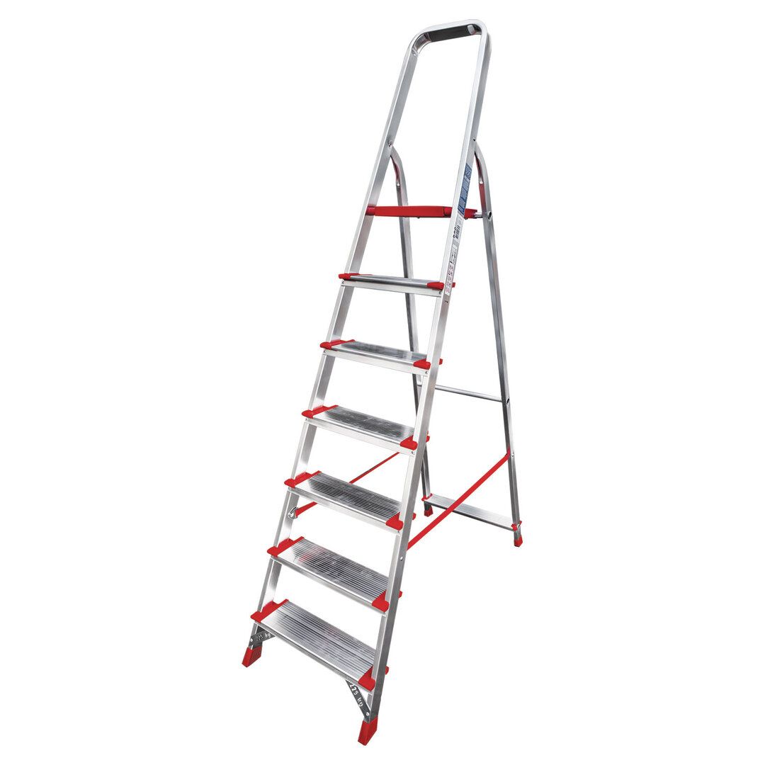 Стремянка алюминиевая Новая высота, 7 ступеней, рабочая высота 351 см / Стремянки, лестницы