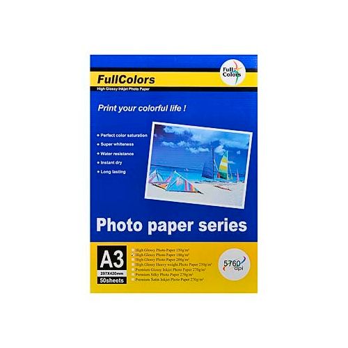 Фотобумага FullColors, A3 формат, 180 г/м2, 50 листов, глянцевая / Фотобумага
