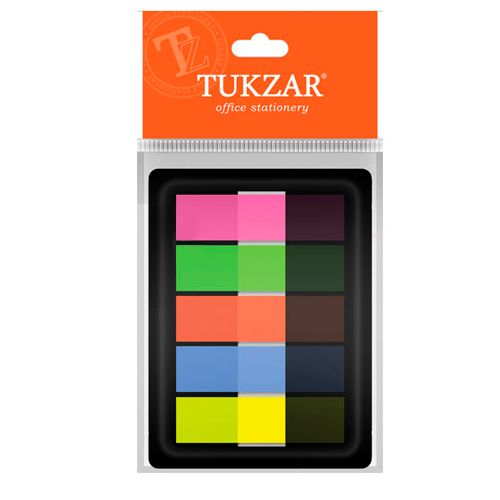 Закладки самоклеящиеся Tukzar, пластиковые, 44*12 мм, 5 цветов, 125 листов, диспенсер / Закладки самоклеящиеся