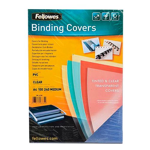 Обложки для переплета пластиковые Fellowes Binding covers, А4, 240 мкм, прозрачные, 100 шт. / Пластиковые обложки