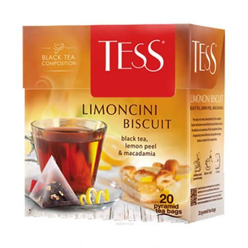 Чай Tess Limoncini Biscuit, черный фруктовый, 20 пирамидок / Чай пакетированный