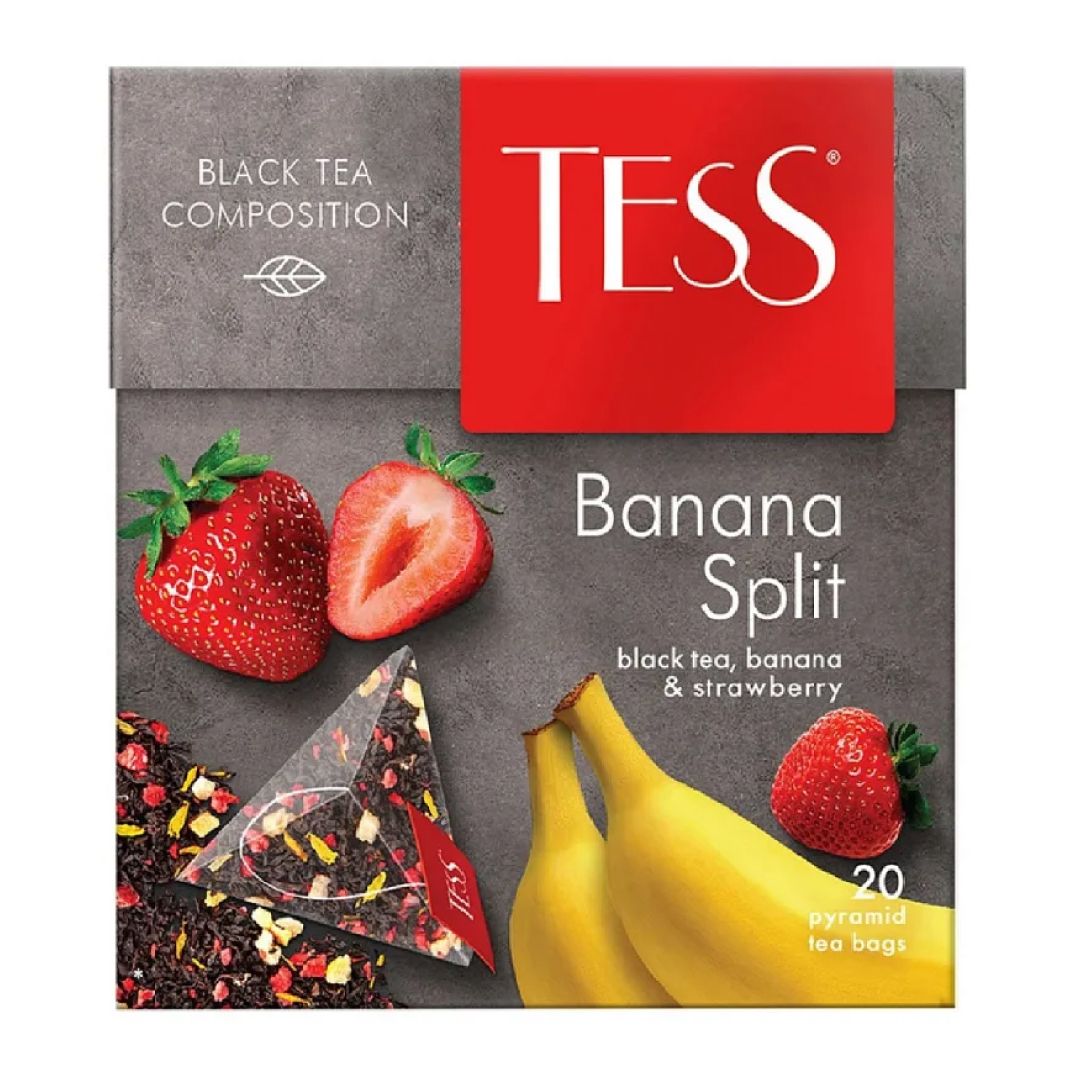 Шай Tess Banana Split, жемісті қара шай, 20 пирамидка