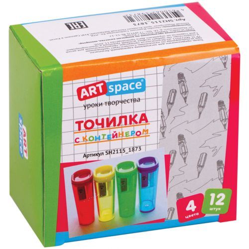 Точилка ArtSpace, пластиковая, с контейнером, с одним отверстием, ассорти, цена за штуку / Точилки №4