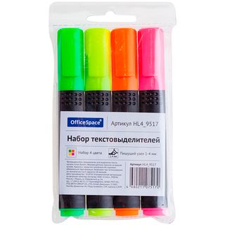 Набор текстмаркеров OfficeSpace, скошенный наконечник 1-4 мм, 4 цвета, чехол с европодвесом / Текстовыделители oe.kz Набор текстмаркеров OfficeSpace, скошенный наконечник 1-4 мм, 4 цвета, чехол с европодвесом / Текстовыделители