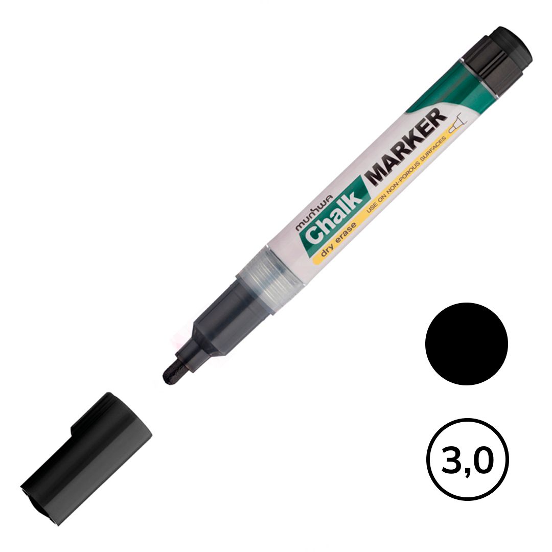 Маркер меловой MunHwa "Chalk Marker", круглый наконечник, 3 мм, черный, цена за штуку / Маркеры для досок