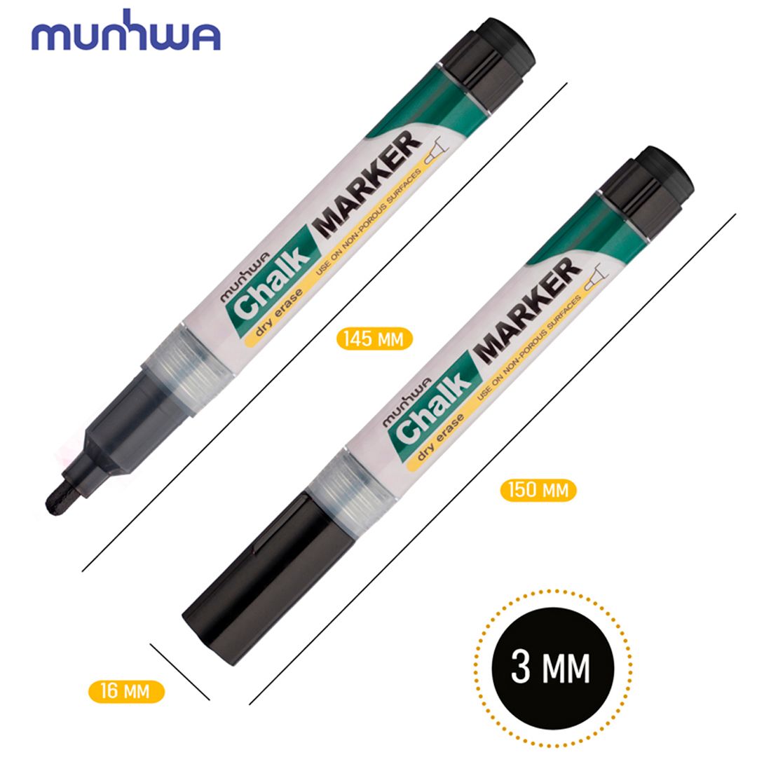 Маркер меловой MunHwa "Chalk Marker", круглый наконечник, 3 мм, черный, цена за штуку / Маркеры для досок №3
