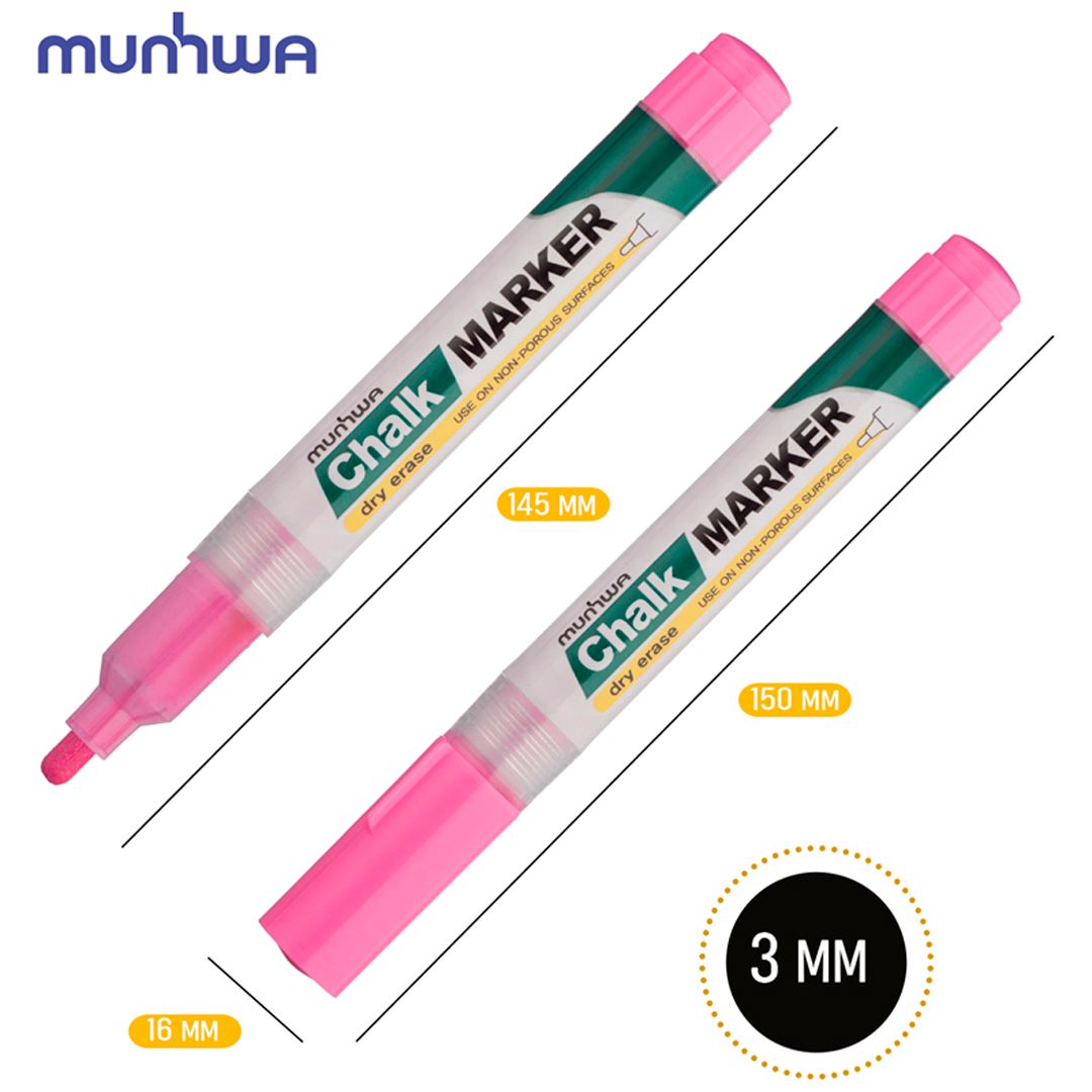 Маркер меловой MunHwa "Chalk Marker", круглый наконечник, 3 мм, розовый, цена за штуку / Маркеры для досок №3