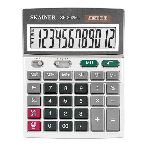 Калькулятор настольный SKAINER SK-802ML, 12 разрядов, 140*176*45 мм, акриловая дисплейная панель / Калькуляторы настольные
