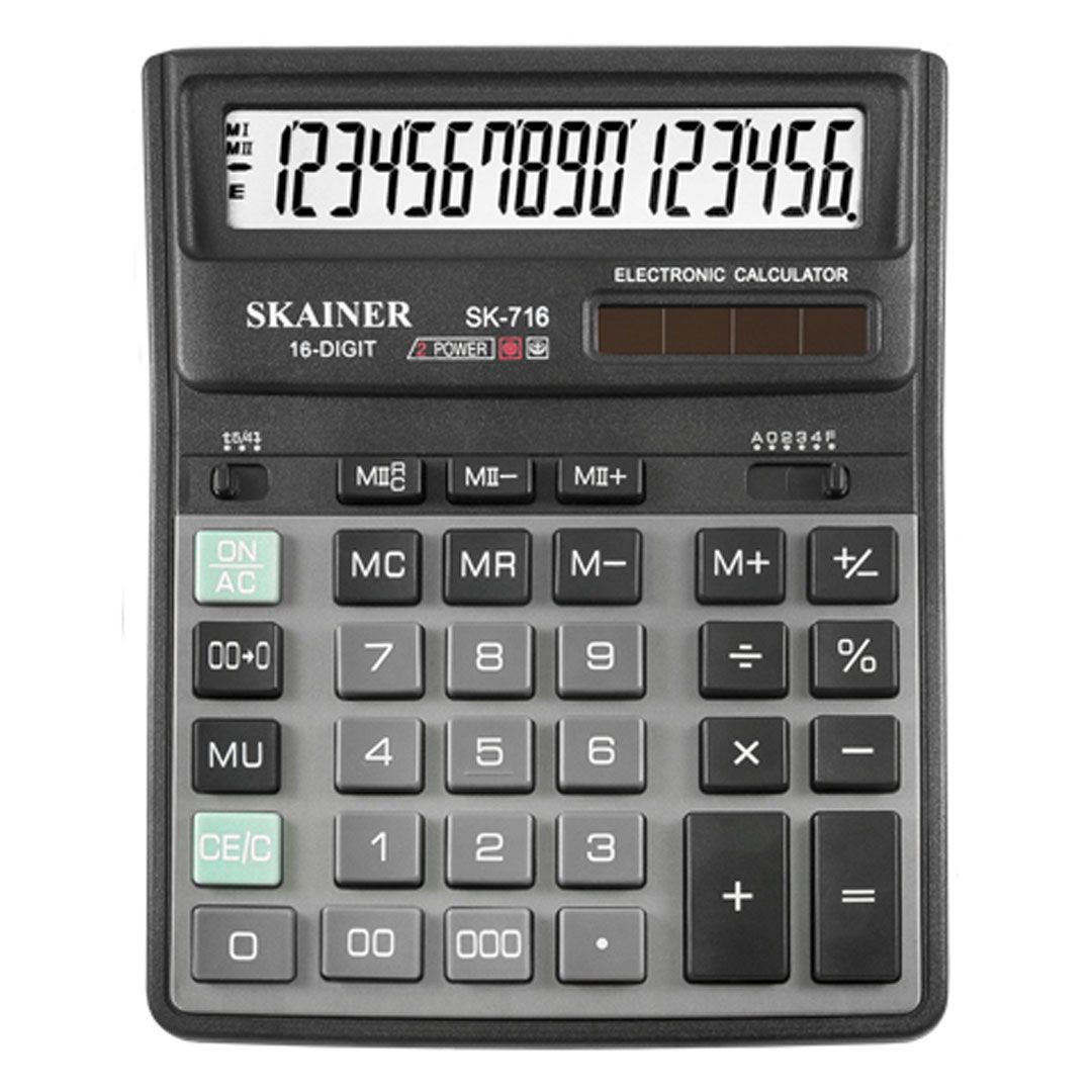 Калькулятор настольный SKAINER SK-716II, 16 разрядов, 158*203,5*33 мм, с металлической панелью / Калькуляторы настольные
