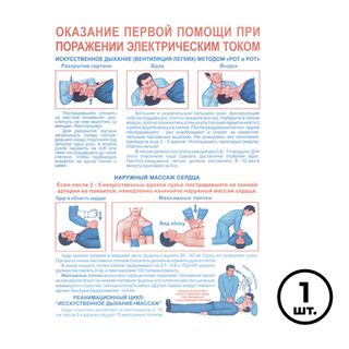 Қауіпсіздік плакат "Электр тоғынан зардап шегушіге алғашқы көмек", өлшемі 400*600 мм / Қауіпсіздік белгілері