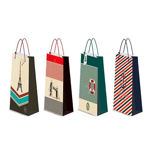 Пакет подарочный, размер 12*36*9,5 см, бутылочный, 4 цвета, бумажный, цена за штуку / Упаковка подарков