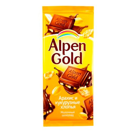 Шоколад Alpen Gold "Арахис и кукурузные хлопья", 90 гр / Шоколад
