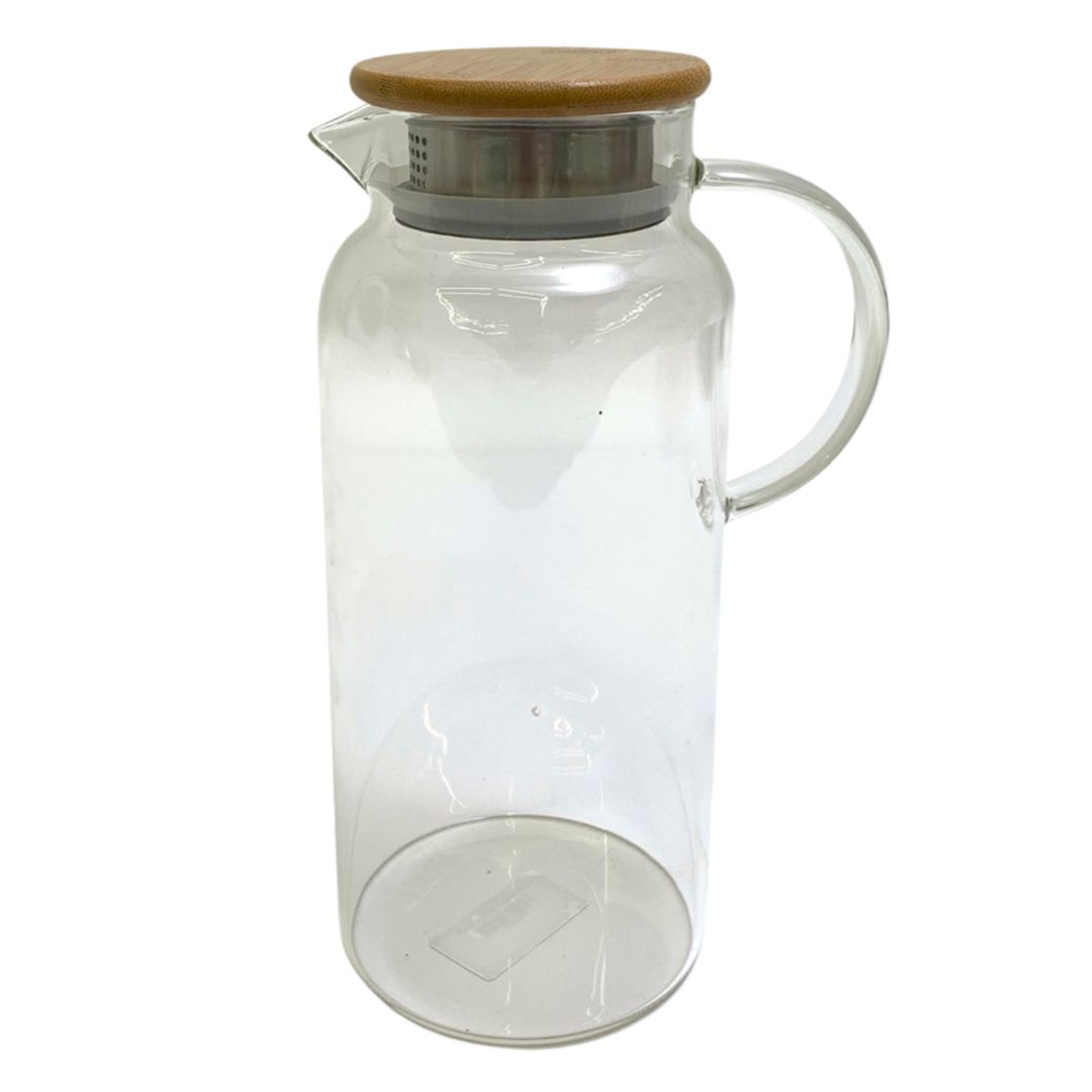 Кувшин Yiwumart, с крышкой, 25,5 см, стекло-бамбук, прозрачный, 1,9 л / Посуда столовая