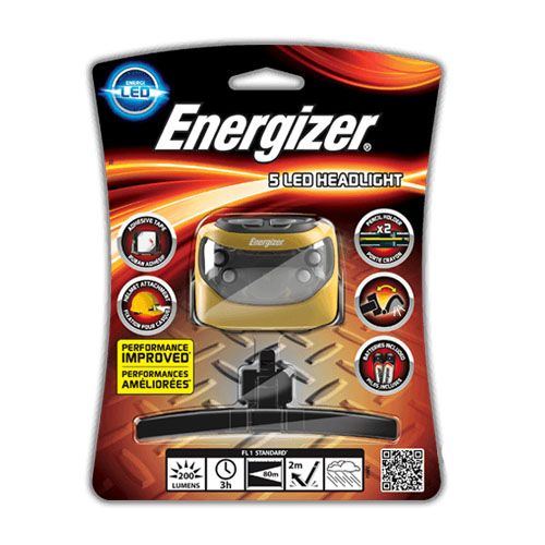 Фонарь светодиодный Energizer, 5 LED, налобный, тип элементов питания 3хААА / Фонари