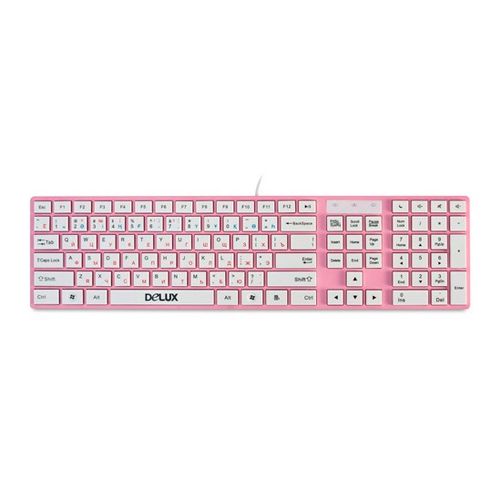 Клавиатура проводная Delux DLK-1000UP, USB, ENG/RUS/KAZ, розовая/белая / Клавиатуры проводные