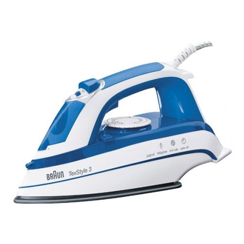 Утюг Braun TS355 A, мощность 2000 Вт, резервуар 300мл, керамическая подошва, белый/синий / Уход за одеждой