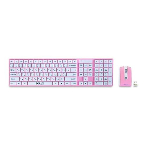 Беспроводной набор Delux DLD-1088OGP, клавитура и мышь, USB, 5 дополнительных клавиш, розовый/белый / Комплекты клавиатура+мышь