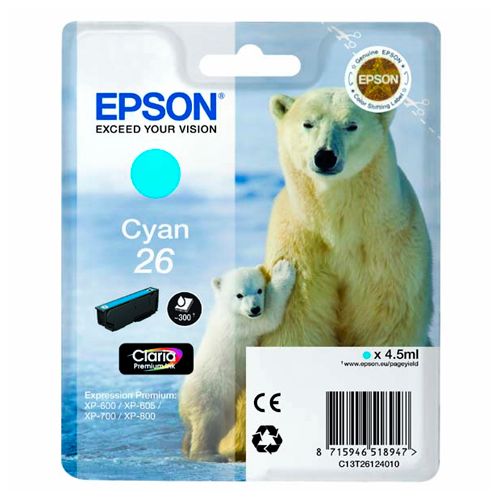Картридж оригинальный Epson T2612 для Expression Premium XP 600/605/700, голубой / null