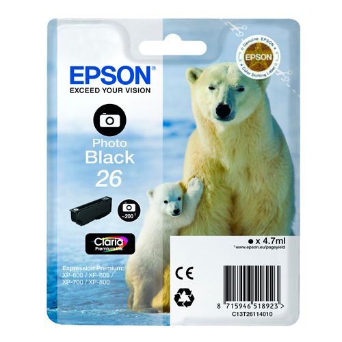 Картридж оригинальный Epson T2611 для Expression Premium XP 600/605/700, фото черный / null