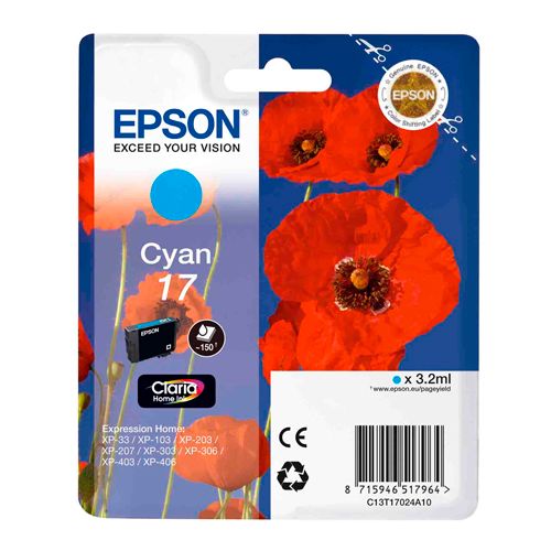 Картридж оригинальный Epson 17 для Expression Home XP33/103/203/303, голубой / null