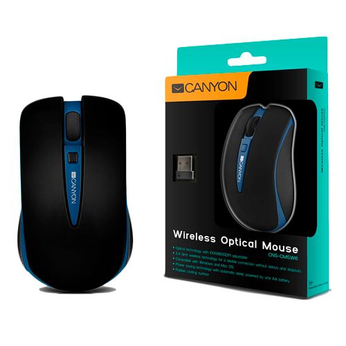Мышь беспроводная оптическая Canyon CNS-CMSW6BL, USB, 4 кнопки, 800/1600 dpi , синий/черный / Мыши беспроводные №3 oe.kz Мышь беспроводная оптическая Canyon CNS-CMSW6BL, USB, 4 кнопки, 800/1600 dpi , синий/черный / Мыши беспроводные №3