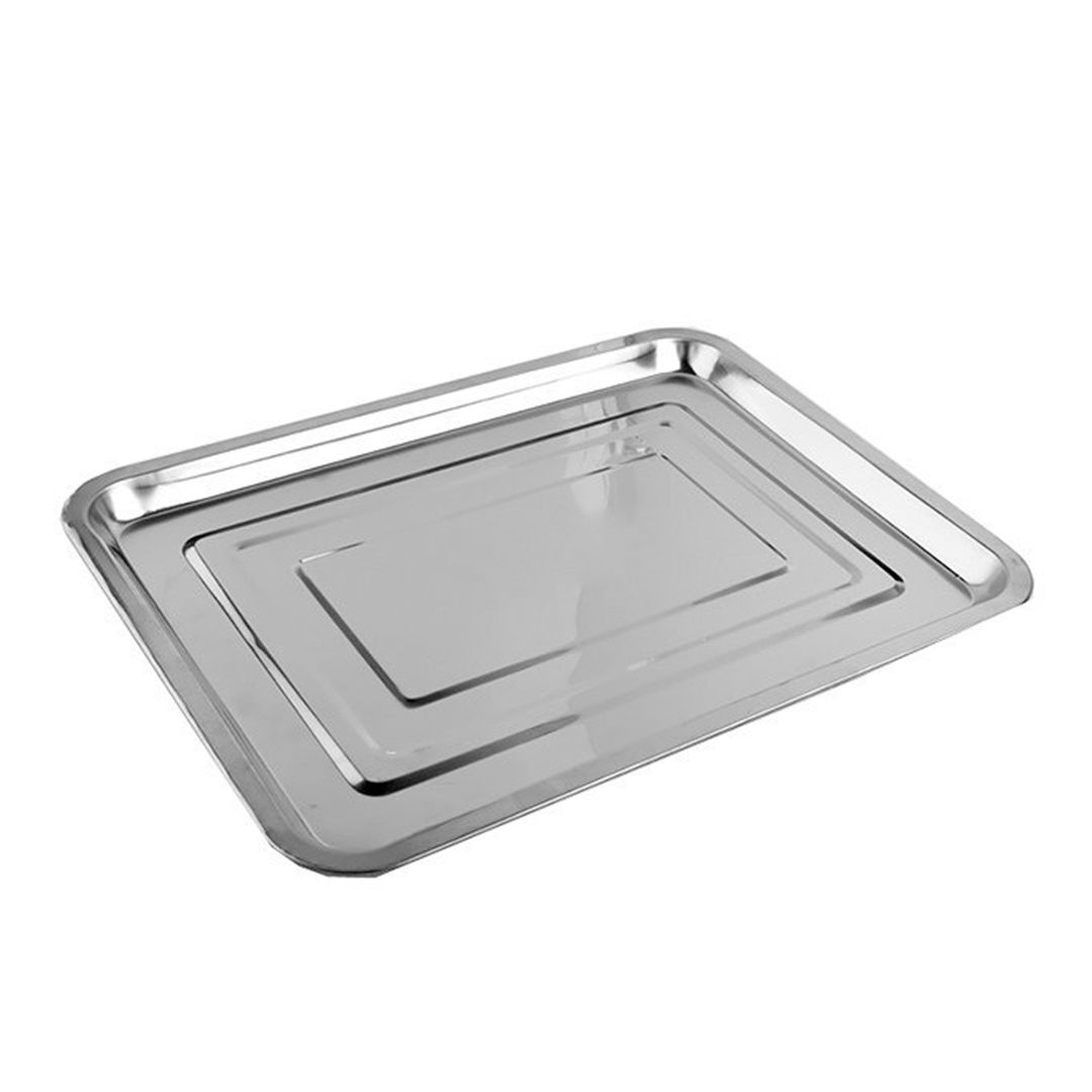 Поднос металлический Yiwumart, прямоугольный, 39,3*29,5*1,9 см, нерж.сталь, серебристый / Посуда столовая