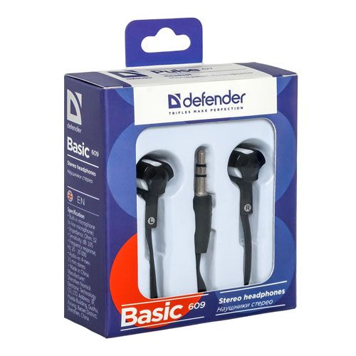 Наушники Defender Basic-609, диапозон частот 15-20000 Гц, черные/белые / Наушники №3