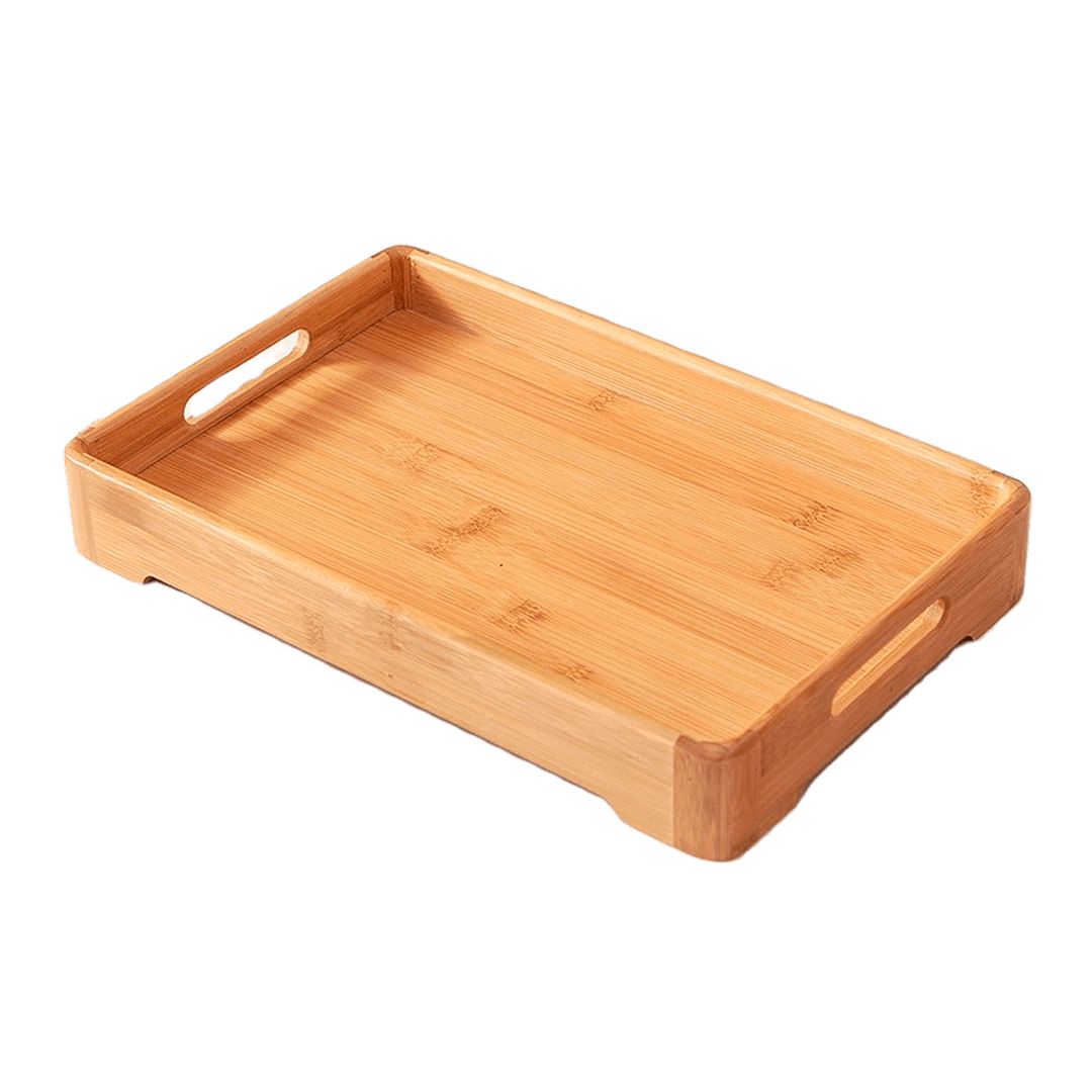 Поднос сервировочный Yiwumart, прямоугольный, с ручками 33*25*4,8 см, светло-коричневый, дерево / Кухонный инвентарь