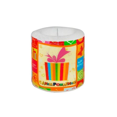 Свеча фонарик "С днем рождения" Казахстан, диаметр 8 см, 8 см / Подарки и сувениры