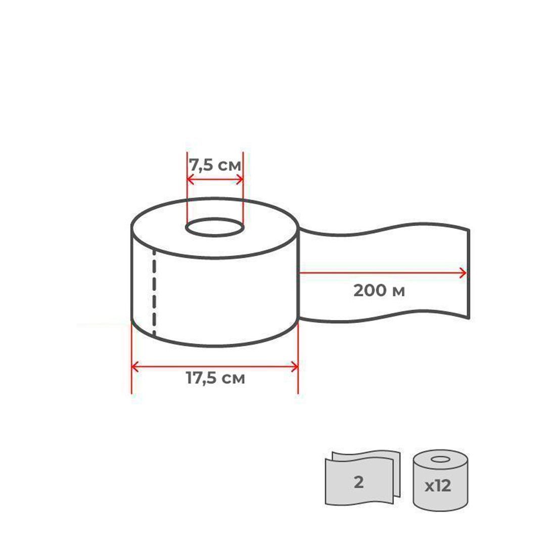 Туалетная бумага рулонная Luscan "Professional", 200 метров, 2-х слойная, 12 рулонов, белая / Бумага туалетная профессиональная №3
