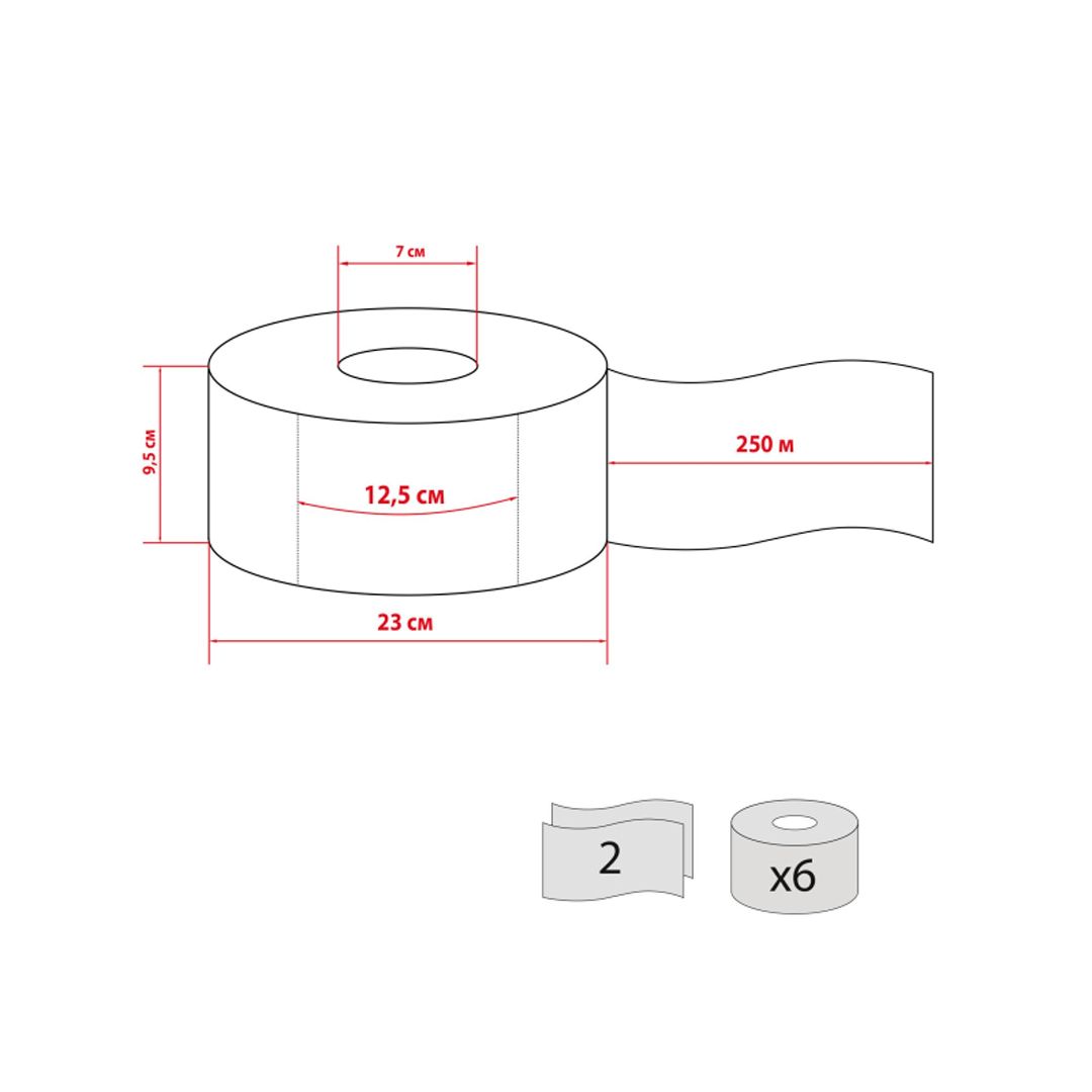 Туалетная бумага рулонная Luscan Professional "Etalon", 250 метров, 2-х слойная, белая, 6 рулонов / Бумага туалетная профессиональная №2