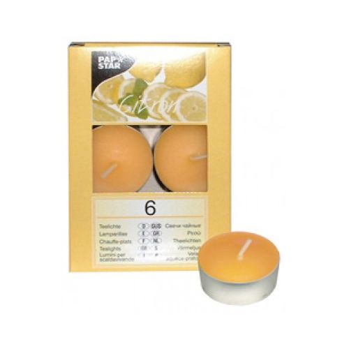 Свечи чайные с ароматом лимона, Pap Star,  диаметр 4 см, высота 1,7 см, 6 шт/уп, желтые / Подарки и сувениры