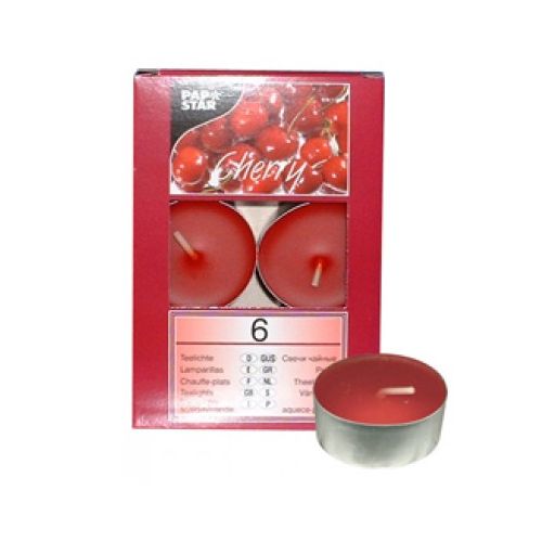 Свечи чайные с ароматом вишни, Pap Star,  диаметр 4 см, высота 1,7 см, 6 шт/уп, красные / Подарки и сувениры