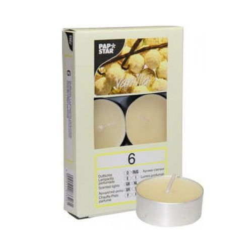 Свечи чайные с ароматом ванили, Pap Star,  диаметр 4 см, высота 1,7 см, 6 шт/уп, кремовые / Подарки и сувениры