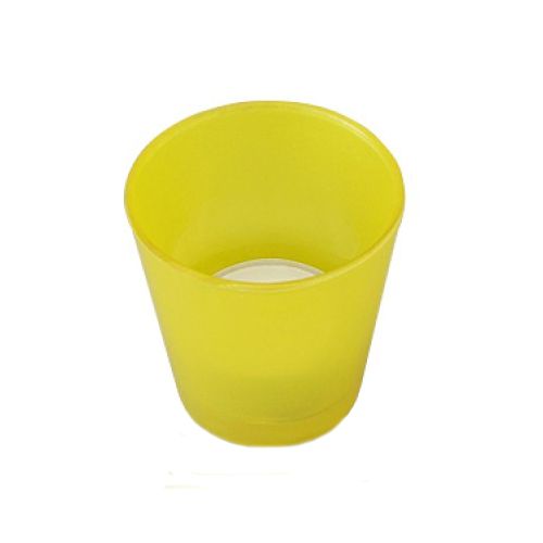 Свечи чайные в желтом стеклянном подсвечнике, Казахстан, диаметр 6,4 см, высота 6,5см, желтые / Подарки и сувениры