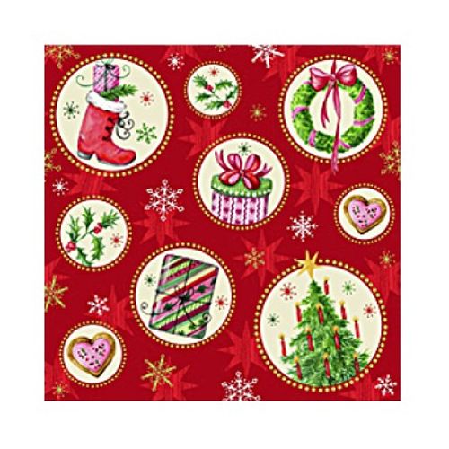 Салфетки новогодние, Pap Star, 3-х слойные,  33*33 см, 20 шт/уп, красные / Новый Год