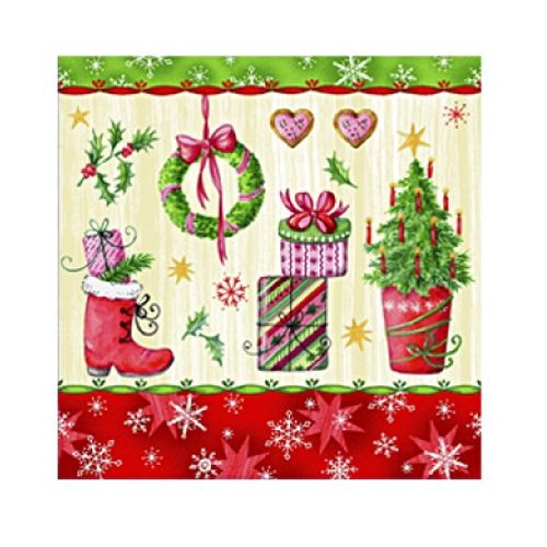 Салфетки новогодние, Pap Star, "Подарки", 3-х слойные, 33*33 см, 20 шт/уп, кремовые / Новый Год