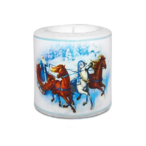 Свеча новогодняя фонарик "Тройка" Казахстан,  диаметр 8 см,  высота 8 см, цветная / Подарки и сувениры