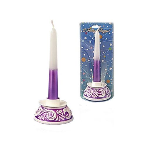 Свеча новогодняя античная на подсвечнике "Узорный" Казахстан, сиреневая / Подарки и сувениры