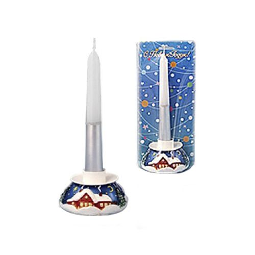 Свеча новогодняя античная на подсвечнике "Зимний дом" Казахстан, серо-синяя / Подарки и сувениры