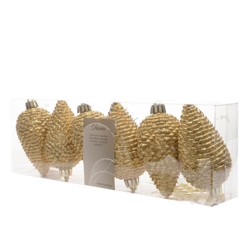 Декор "Шишки" Kaemingk B. V., набор, 8 см, 6 шт/уп, золотые / Елочные украшения
