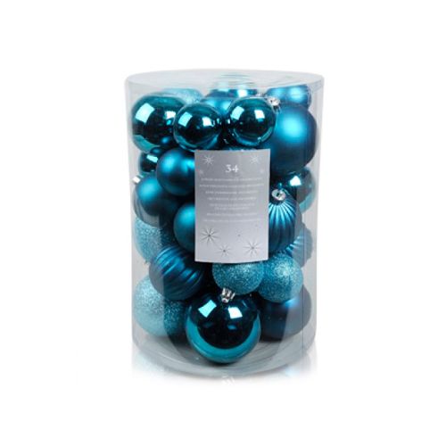 Декор "Шары" в ассортименте Kaemingk B. V., 34 шт/уп, голубой топаз / Елочные украшения