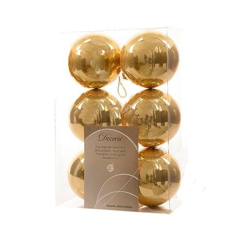 Декор "Шар" Kaemingk B. V., золотой глянцевый, диаметр 8 см, 6 шт/уп / Елочные украшения