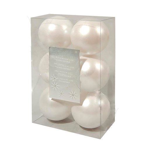 Набор пластиковых шаров, 80 мм, белый, матовый, 6 шт/упак. / Елочные украшения