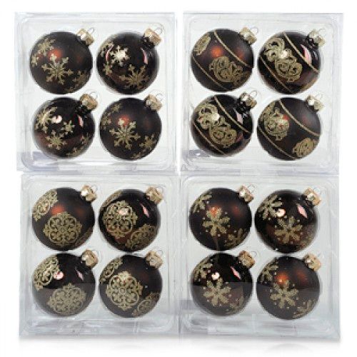 Набор стеклянных шаров, d=7 см, коричневый с рисунком , 4 шт/упак. / Подарки и сувениры