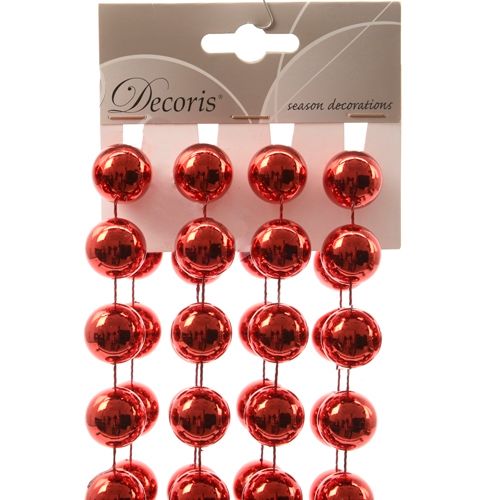 Бусы декоративные "Жемчуг", диаметр 20 мм, длина 2,7 м, пластиковые, красные / Елочные украшения