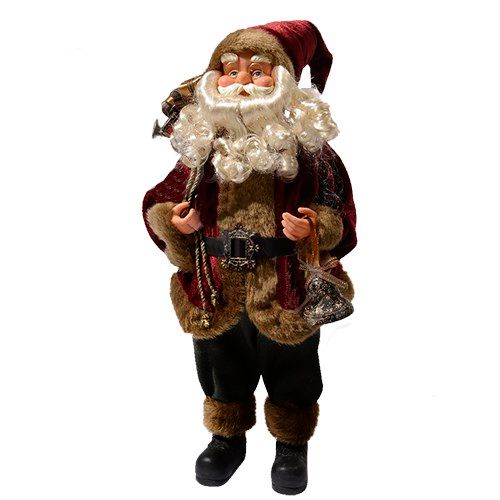 Декорация Дед Мороз с колокольчиком Kaemingk B. V., 30 см, в бордовом / Елочные украшения