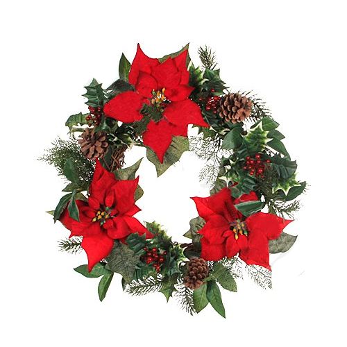 Декор Edelman, Венок с пуансеттией красной, 50 см / Новый Год