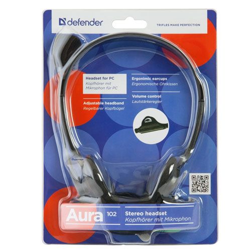Гарнитура Defender Aura HN-102, диапазон частот 20-20000 Гц, черная / Гарнитуры №3